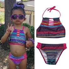 Детский костюм бикини для девочек Цветной полосатый купальник купальный костюм одежда для купания Летний Пляжный купальный костюм для малышей