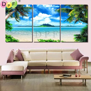 

DPF 3set The beach 5D Diy diamond painting diamond embroidery Cross Stitch full square scenery wall decor painting