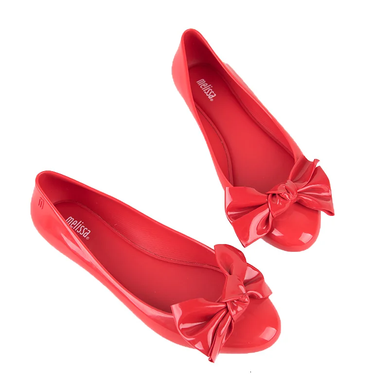 

Melissa Bowknot Jelly Shoes Women Flat Sandals Open Toe Soft PVC Summer Fashion Slingback Ladies Boat Shoes Woman Beach Sandalia