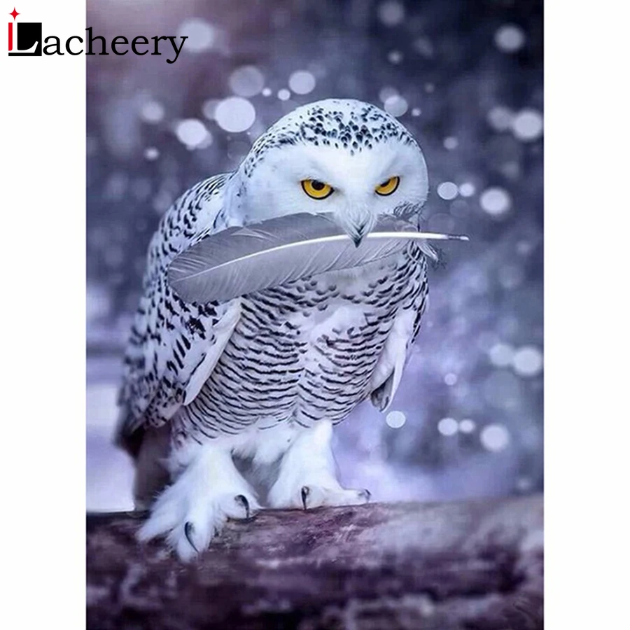 

2019 Fashion Acrylic No Frame Oil Painting by Numbers White Owl Canvas Painting Wall Pictures for Bedroom Hand-painted Posters