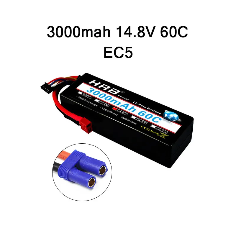 HRB 3000mAh Lipo 2S 7,4 V 3S 11,1 V 4S 14,8 V 5S аккумулятор 18,5 V 60C 120C XT60 Жесткий Чехол для радиоуправляемого автомобиля квадрокоптера вертолета самолета - Цвет: 4S 3000MAH 60C EC5