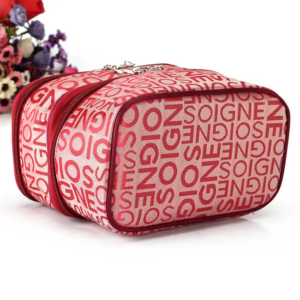 

Fashion Double Layer Letters Cosmetic Bag Makeup Tool Storage Bags Multifunctional Storage Package QS888