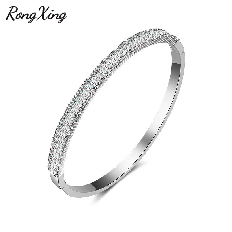 Silver Rongxing старинный модный белый циркониевые браслеты для женщин золото/серебро/Роза полновесный золотистый браслет свадебные украшения FSBP158 - Окраска металла: Silver