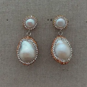 

White Keshi Pearl CZ Earrings