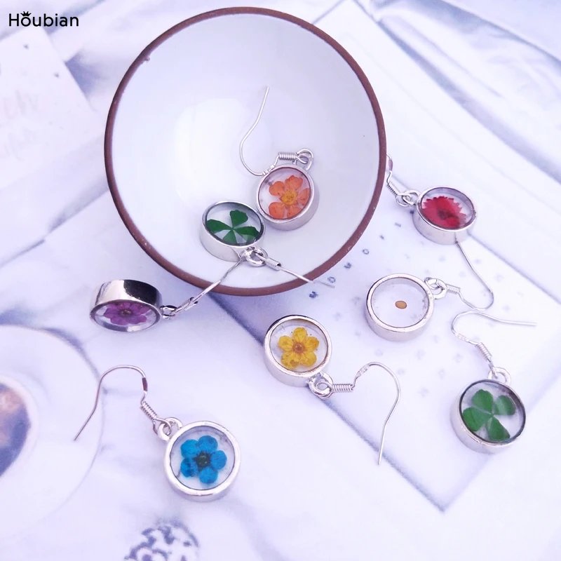 

Round Resin Dried Flower Pendant Earrings Natural Dried Flower Mini Resin Earrings Earrings Jewelry