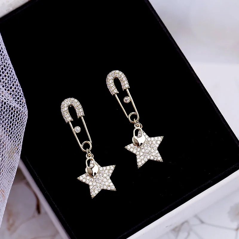 Серьги пусеты YUN RUO Micro Pave циркониевые в виде звезд S925 серебряные гипоаллергенные