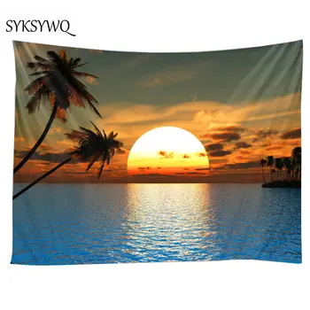 

sunset blue ocean wall blanket tapestry moon beach palm tree wall cloth home decor dorm wall carpet