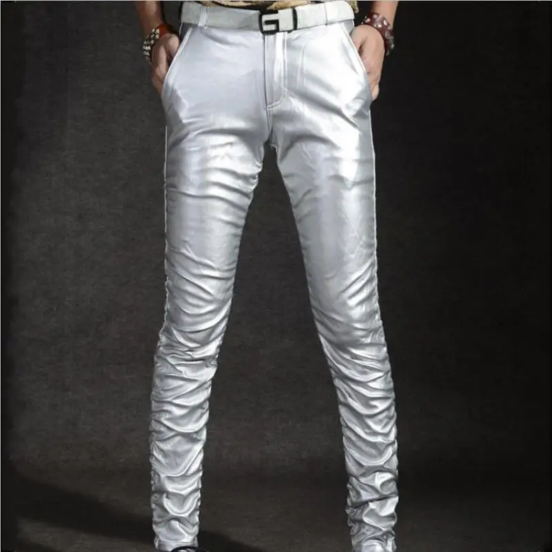 Новое поступление мужские брюки повседневные мужские брюки из искусственной кожи мотоциклетные обтягивающие брюки уличная облегающие мужские брюки большого размера - Цвет: 3
