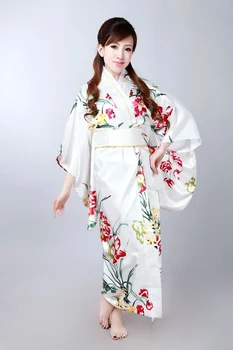 

High Fashion Colorful Japanese Female Silk Yukata Classic Flower Kimono With Obi Novelty Performance Costume One Size H0045
