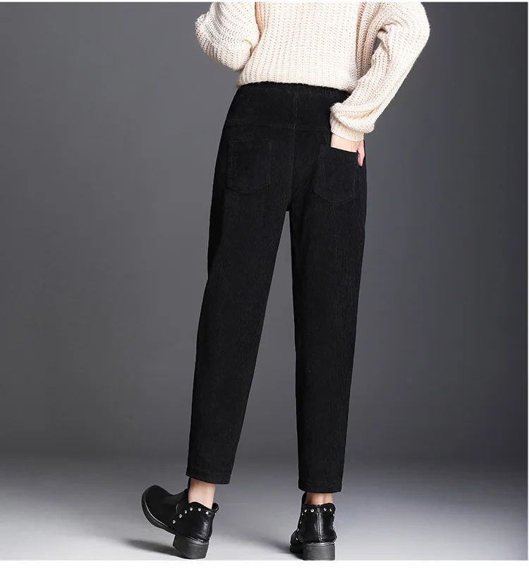 Новые женские винтажные вельветовые брюки с высокой талией, брюки размера плюс, повседневные Модные женские шаровары, осенне-зимние Бархатные брюки