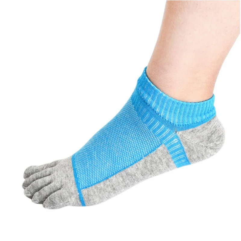Sunnyrain унисекс 1 пара хлопок пять пальцы рук и ног Носки спортивные Лоскутные дышащие уличные носки горячие спортивные носки - Цвет: Небесно-голубой