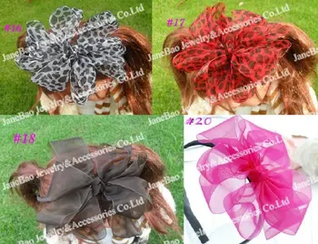 

free shipping 72pcs 5.5'' big organza headbands flower hair bows for girl hair accessories popular hair clips whosale