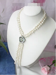 

FREE SHIPPINGFashionable 2row FW cultured white fancy pearl Necklace AAA