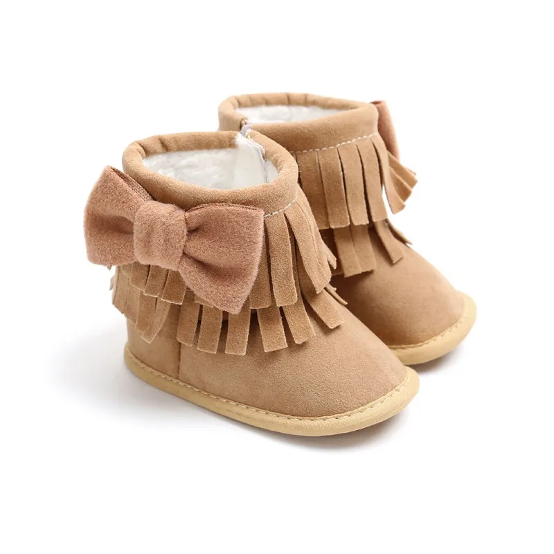 Осень-зима детские сапоги для маленьких девочек плюс бархатный бант кисточкой мягкая подошва малыша ботинки модная удобная детская обувь