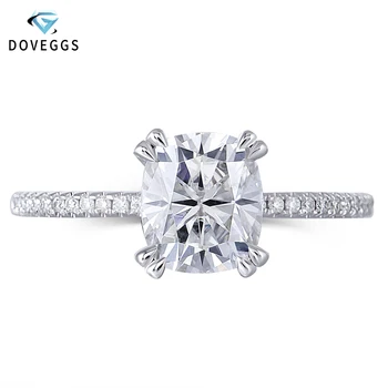 

DovEggs 14K White Gold 2ct Carat 7*8mm F Color Cushion Cut Moissanite Diamond Engagement Rings For Women Wedding with Accents