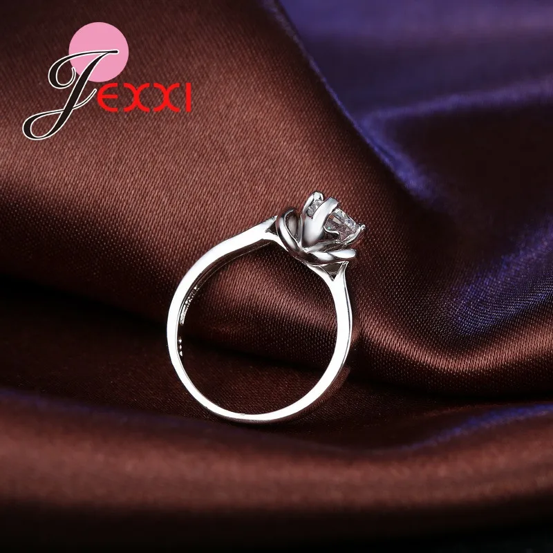 Настоящее 925 пробы Серебряное кольцо для женщин Романтический дизайн прозрачный кубический цирконий кристалл обручальные кольца ювелирные изделия