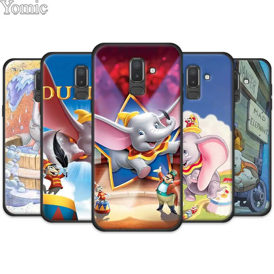 

Cute Cartoon Dumbo elephant Black Cases for Samsung Galaxy J4 J6 J8 Plus 2018 J4Plus J6Plus Silicone Mobile Phone Case cover