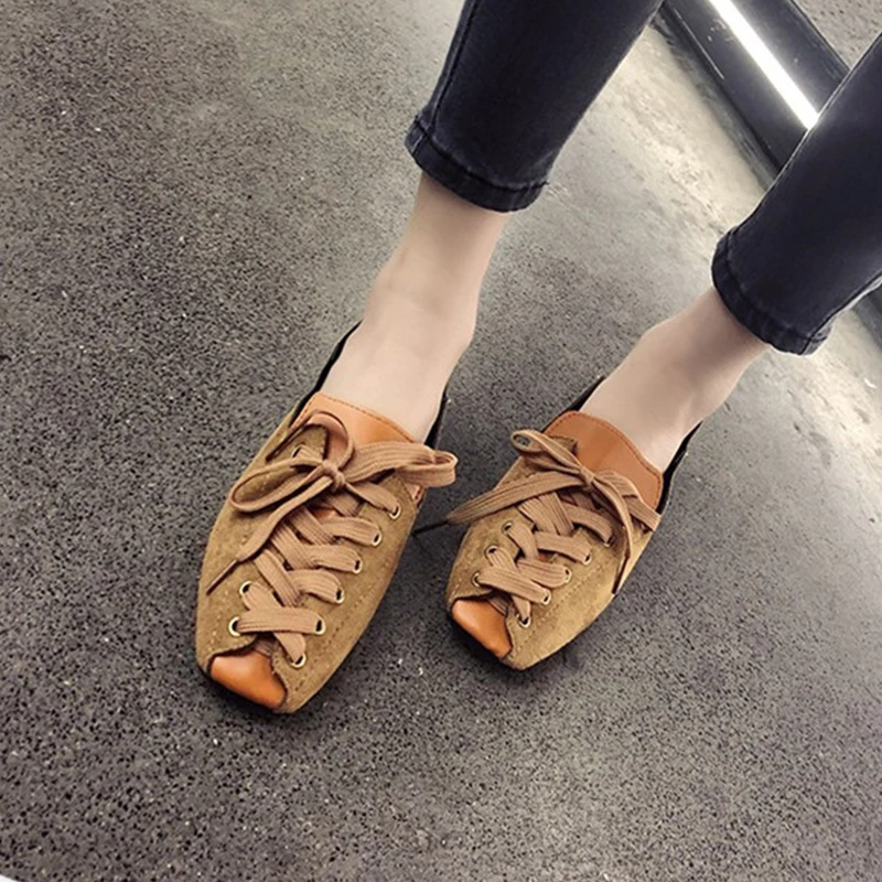 

Woman Nubuck Leather Causal Cross-Tied Breathable Shoes Mixed Colors Ladies Flats Student Chaussure Femme Mother Loafers Black
