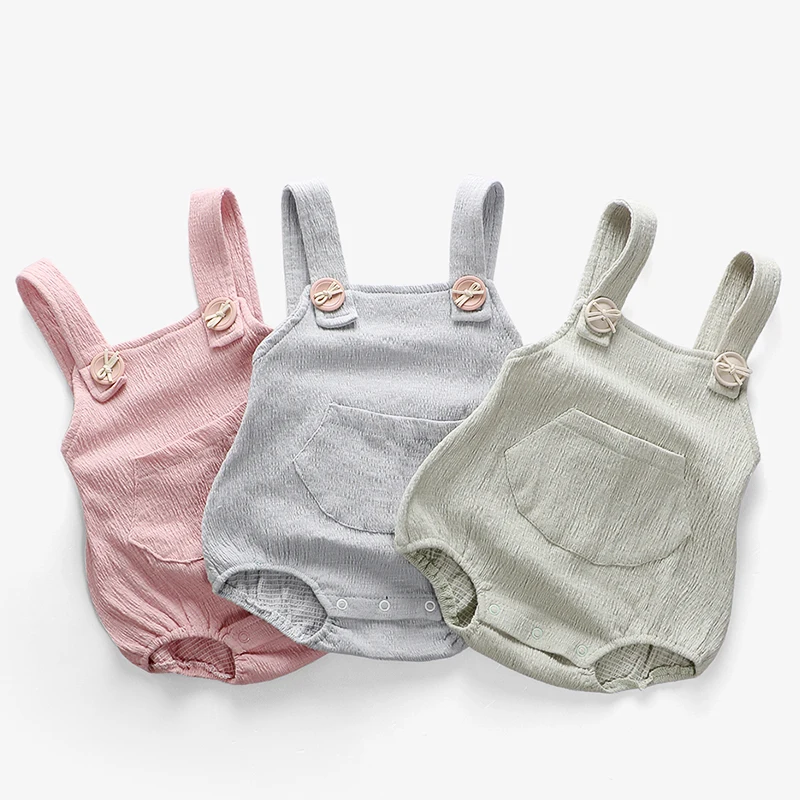 ¡Ropa de bebé! Mono de tirantes de Color sólido para bebé niña Niño de algodón y lino mono de 6-24 m para Ropa Bebe