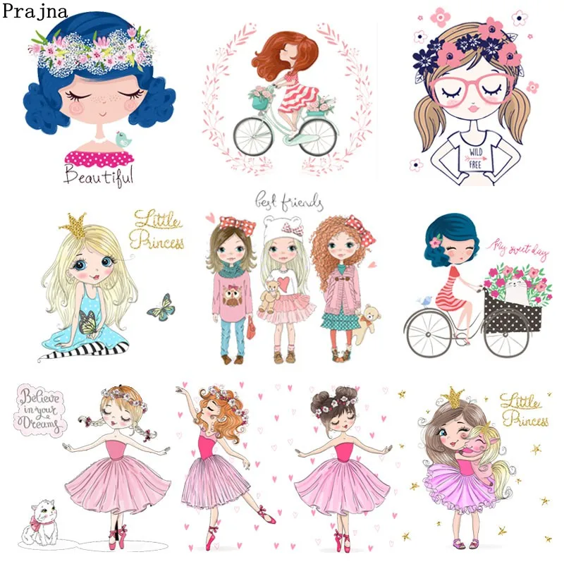 

Prajna Fashion Beauty Girl Iron On Heat Transfer Vinyl Cartoon Thermal Sticker On Clothes Applique DIY Patches For Kids T-shirt