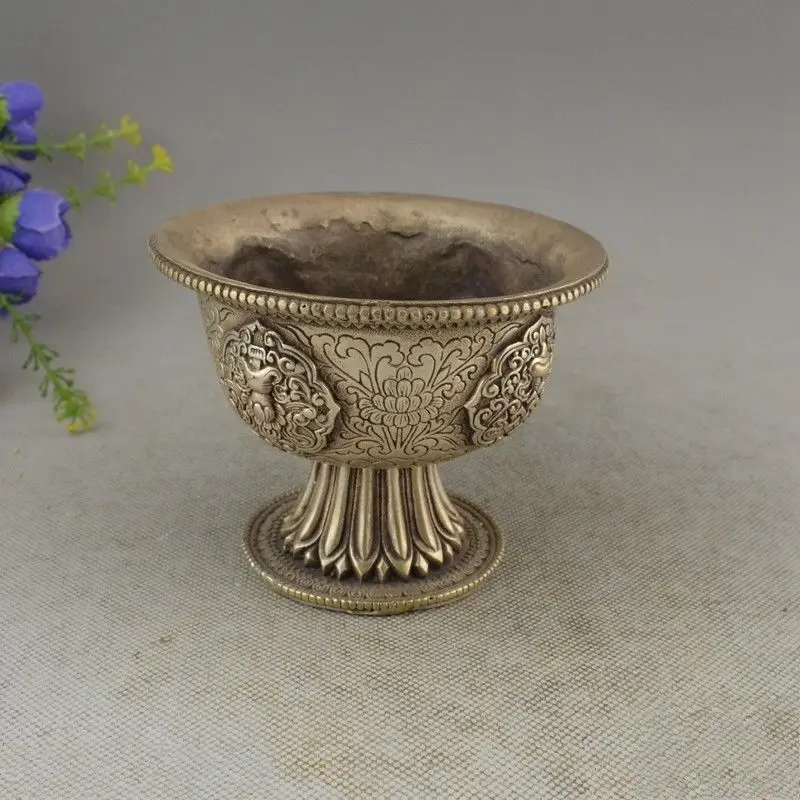

Marked China Miao Silver Small Bowl Tea Cup Statue Set Bowls Antique