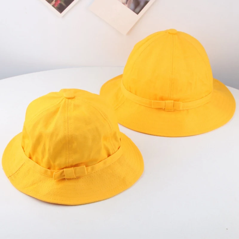 Детская летняя уличная Панама, Детская желтая Панама, Кепка от солнца, пляжная кепка с милым бантом для девочек, шляпы от солнца, 5 размеров