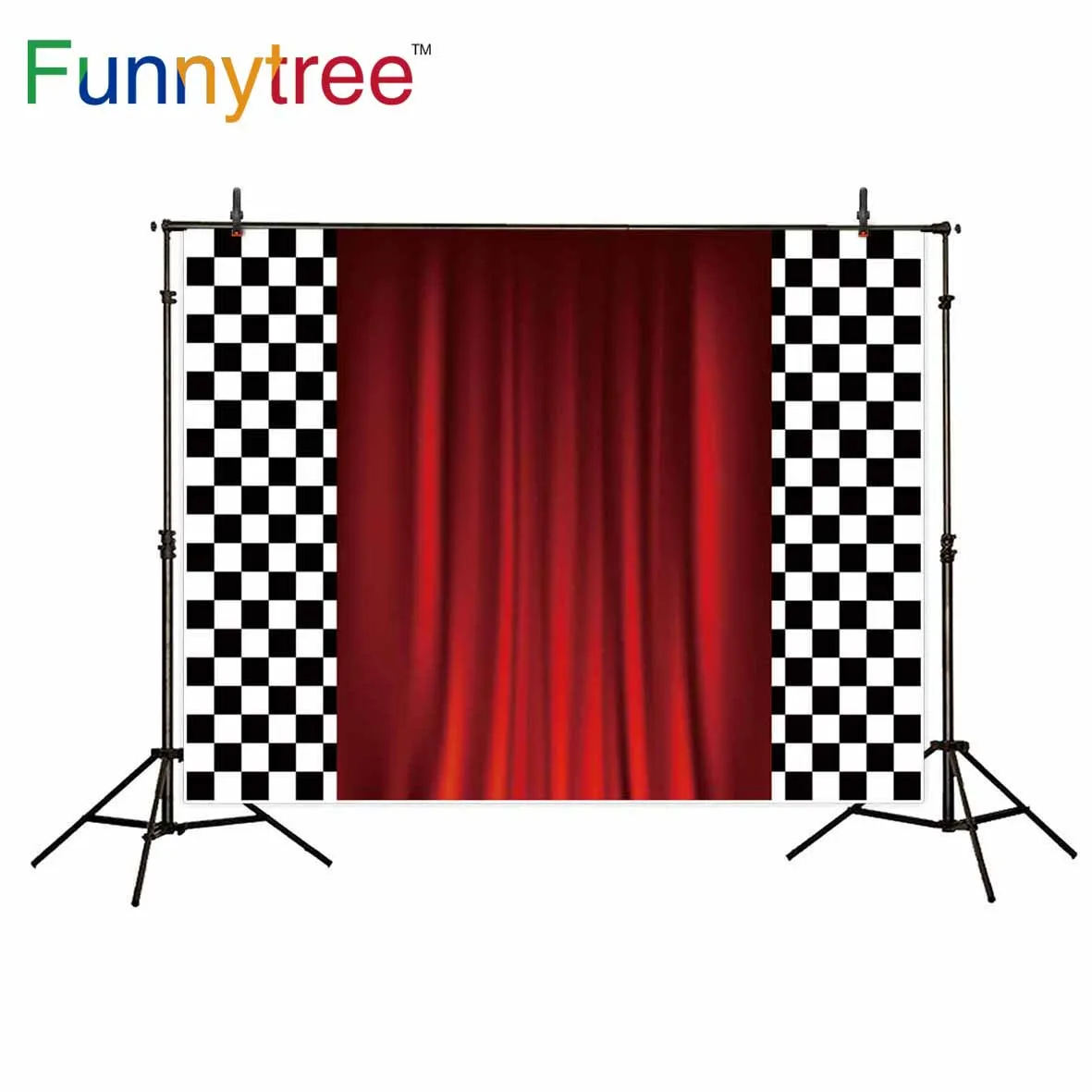 

Funnytree backgrounds for photography studio Racing red cloth Checkered sports birthday backdrop photocall photobooth printed