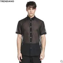 Мужская одежда летняя трендовая Свободная шифоновая усадочная пряжа тонкая рубашка короткий рукав рубашка певица костюмы