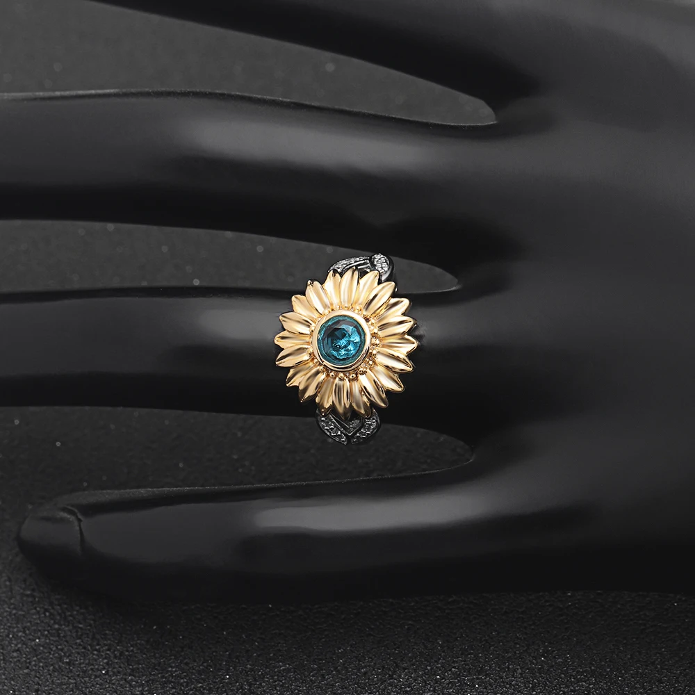 UFOORO AAA CZ камень кольцо ювелирные изделия bague Femme серебряный цвет милый Подсолнух золото кристалл свадебные кольца для женщин подарок дропшиппинг