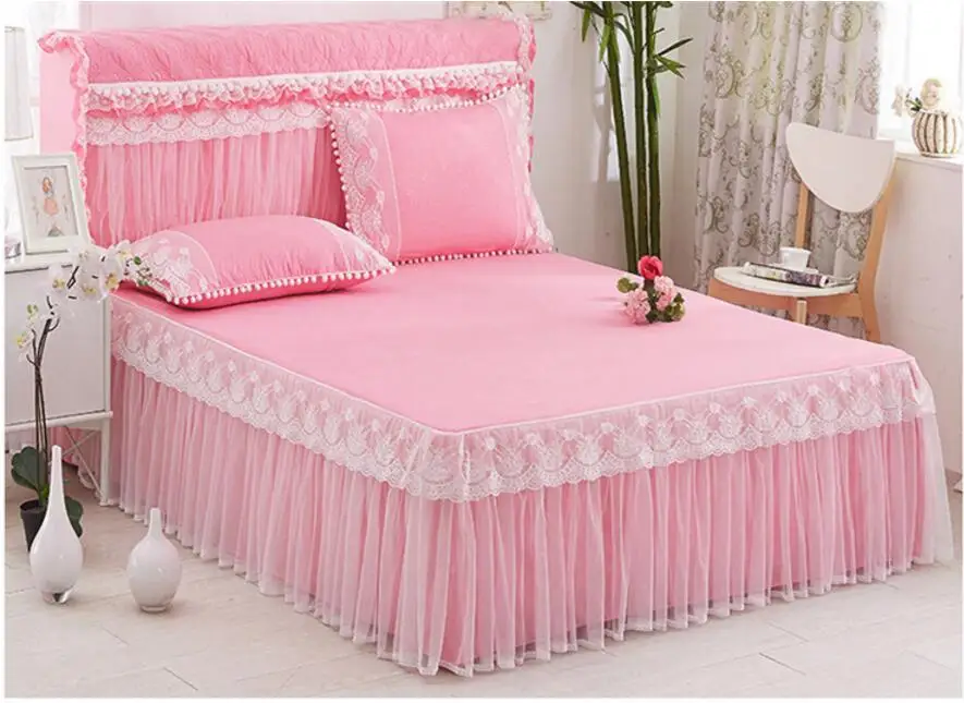 1/3 предмета в комплекте синее кружевное постельное юбка наволочки одеяло постельные принадлежности Эластичная лента матраса одноцветное простыня украшения дома - Цвет: pink A