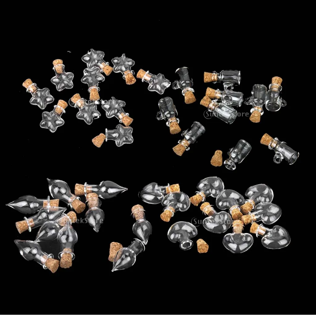 Phenovo 10pcs Mini Unique Shape Glass Bottles Message Treasure Charm Pendant Kit Makes Bottle Pendants Fashion Jewelry 