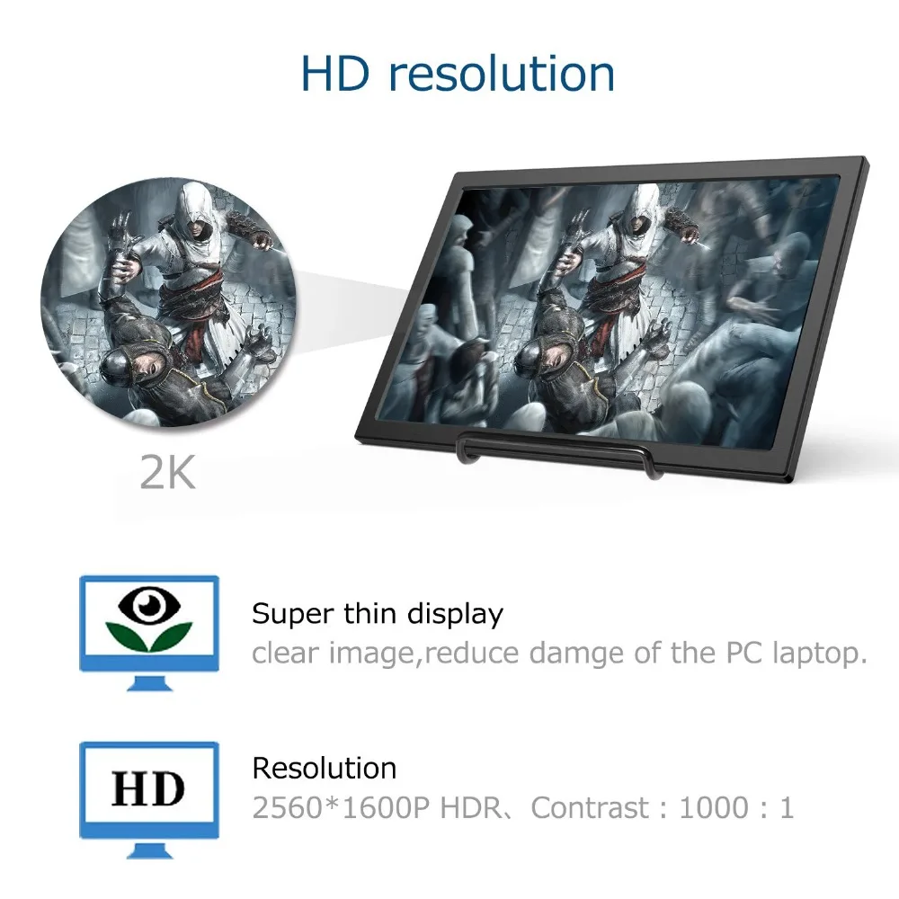 

10.1"2K HDMI Gaming Monitor For Laptop with Micro USB 2560*1600 Resolution IPS LCD Screen For PS4 XBOX Drone With Leather Case