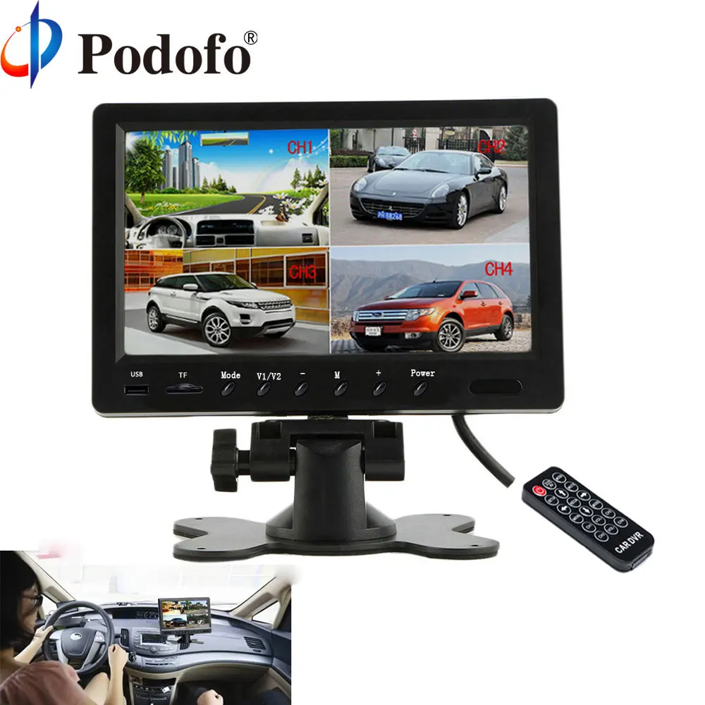 

Podofo 9'' Split Screen Quad Monitor 4CH Video Input Parking Dashboard for Car Backup Rearview Camera Car-styling 6 Mode Display
