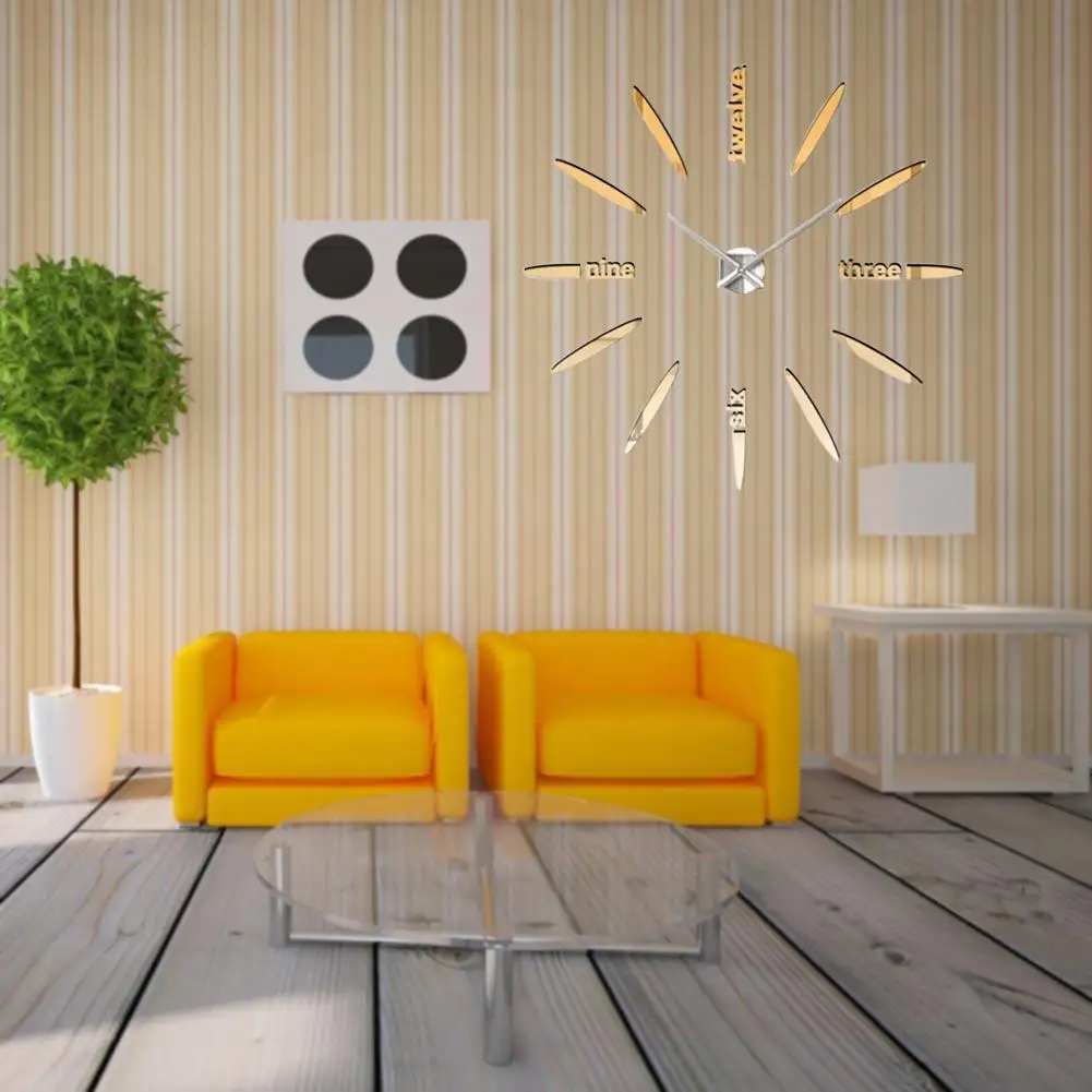 Золотые специальные большие diy кварцевые 3d настенные часы для гостиной акриловые