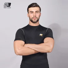 Высокое качество, новинка, Мужская компрессия бодибилдинг, спортивный фитнес pro, бег coolmax, фитнес-одежда, короткий рукав, Мужская футболка