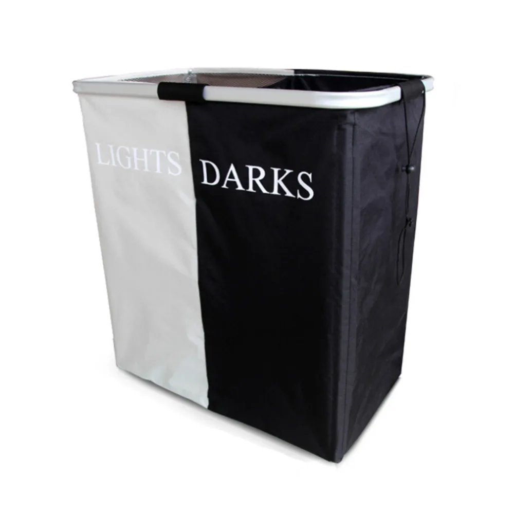Black White Folding Double Hamper Laundry Basket Clothes Storage Black White Folding Double Hamper Laundry Basket Clothes Storage Washing Sorter Organizer Aluminum Handles In Baskets From Home Garden On