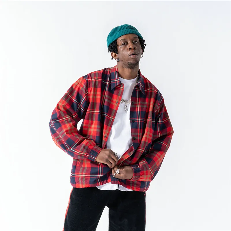 Male Fashion Shirt Style Jacket Men Streetwear Hip Hop Casual Plaid Jacket Letter Embroidery Coat Mens Clothing