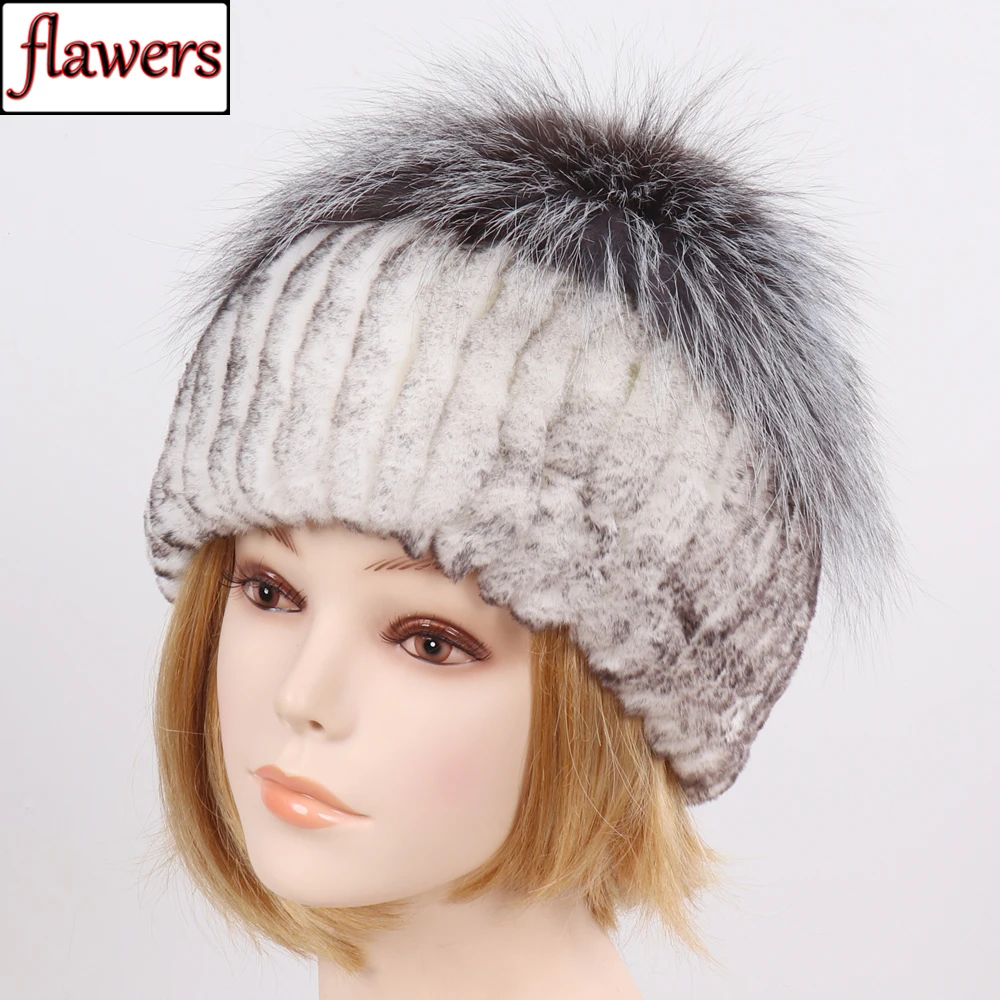 

Russia Winter Women 100% Genuine Real Rex Rabbit Fur Hat Natural Warm Silver Fox Fur Cap Lady Fashion Real Rex Rabbit Fur Hats