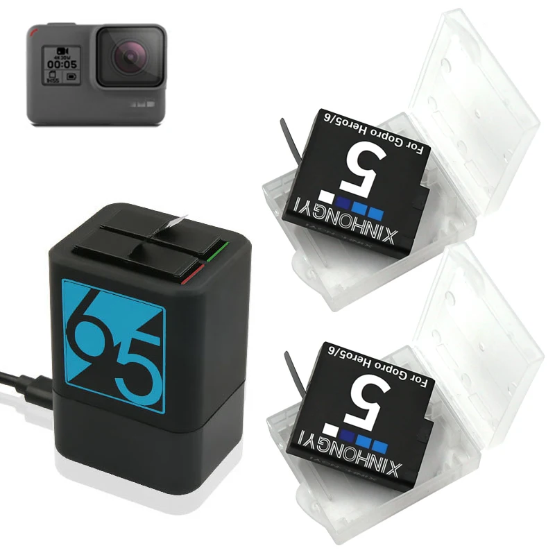 2x1600mAh Hero7 аккумуляторная батарея + USB Hero5 двойное зарядное устройство для GoPro 5 Black Go