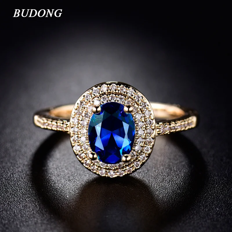 BUDONG модное кольцо на палец, очаровательное Золотое кольцо, большой блестящий овальный кристалл, циркон, роскошное свадебное ювелирное изделие для женщин XUR289