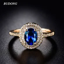BUDONG Fashion Halo Finger Ring Charming Gold-Color Ring Big Shiny Oval Crystal Zircon Luxury Wedding Jewelry For Women XUR289