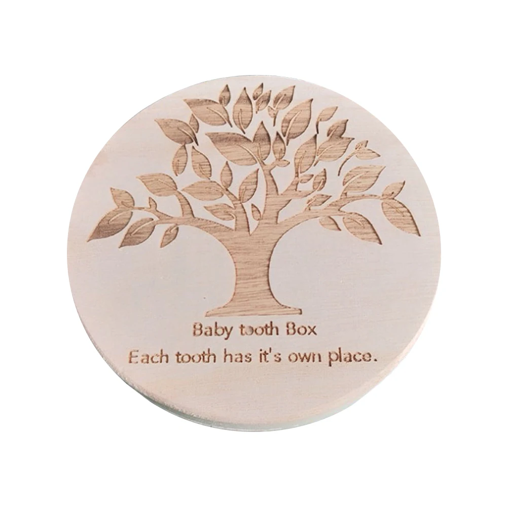 

Baby Teeth Box Wooden Lanugo Deciduous Teeth Container Round English Words Storage Boxes Keepsake Souvenir Gift