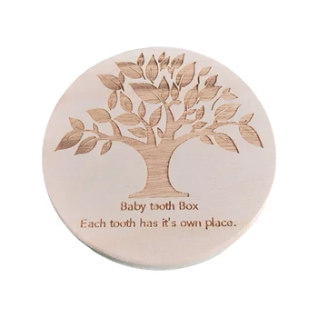

Wooden Baby Teeth Box Wooden Lanugo Deciduous Teeth Container Round English Words Storage Boxes Children's Growth Memorial Gift