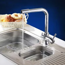 Кухня Раковина латунным смесителем Поворотный Одной ручкой Chrome очиститель воды кран