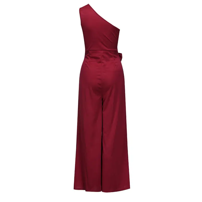  New Summer Women Fit Slim Solid High Waist Lace Up Sexy Off Shoulder Flare Jumpsuits Fashion Holiday Elegant  Jumpsuit #4R07  (14)