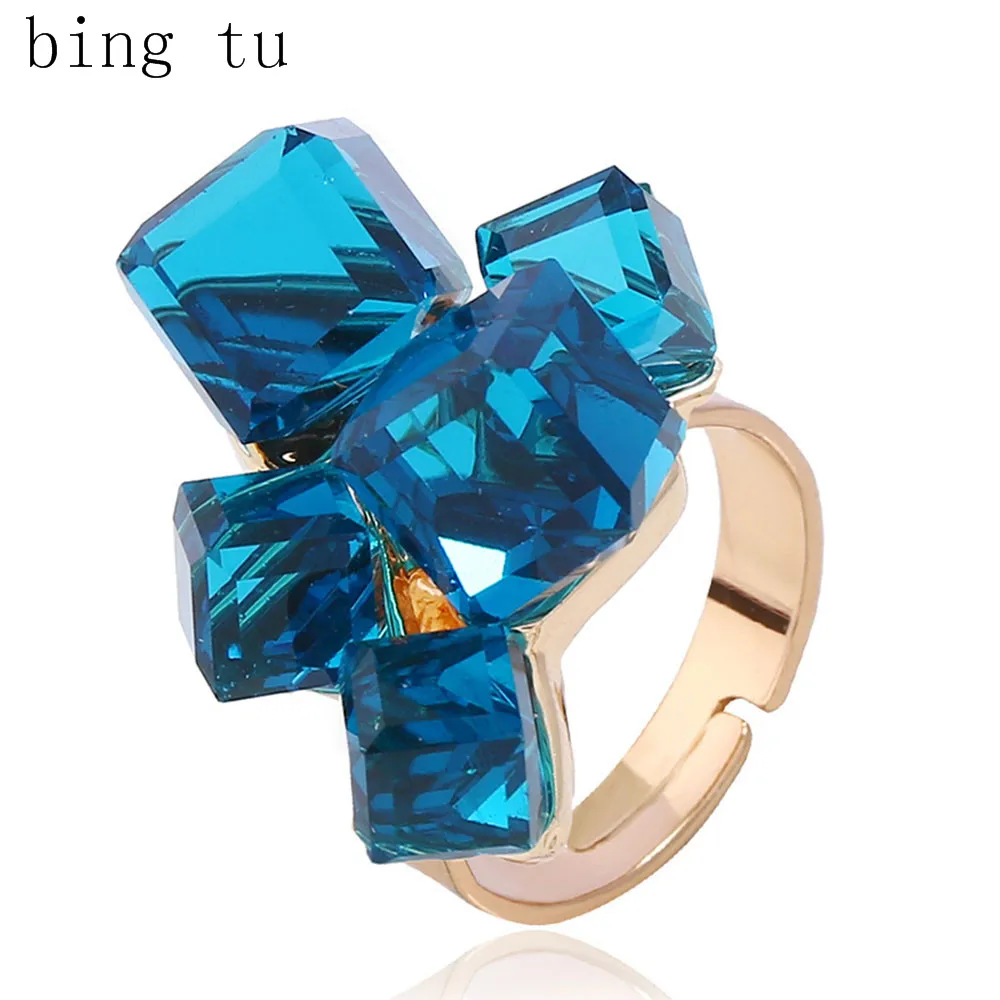 

Bing Tu Simple Geometric Open Rings Colorful Crystal Square Adjustable Rings For Women Jewelry Wedding engagement Ring anillos