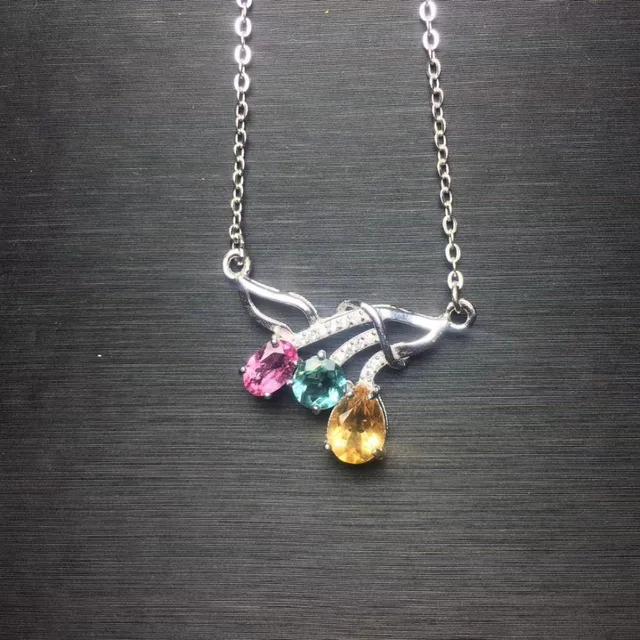 $US $82.17  Collier tourmaline multicolore naturel citrine fleurs élégantes pendentif collier S925 argent femme