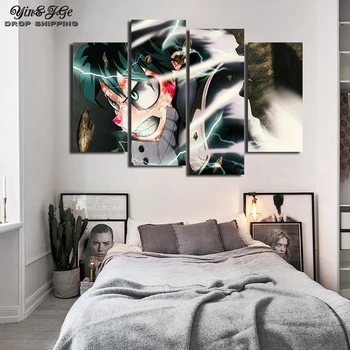 

Canvas Artwork Modular Picture 4 Pcs My Hero Academia Character Poster Home Decor Paintings HD Printed Living Room Wall Frames