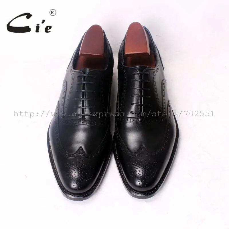 CIE круглый носок полные броги однотонные черные оксфорды натуральная телячья кожа мужская обувь на заказ ручной работы на заказ высокого качества на плоской подошве OX370