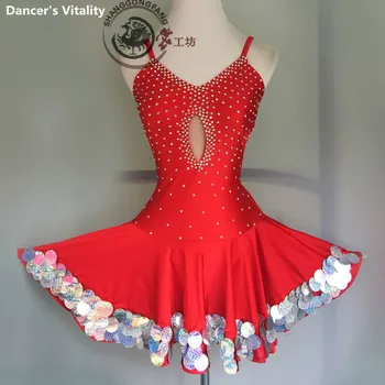 

Dance Dress Women Laser Sequins Backless Hanging Coppers Swing Latin Dance Dress Sexy Ballroom Dress Girl Latin Dress S-XXXL